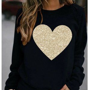 NWT Womens Gold Glitter Heart Sweatshirt Jumper